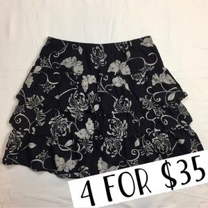 Old Navy tiered black floral and butterfly skirt